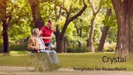  Presentation with wheelchair - Slide set with disabled people - happy senior man in wheelchair background and a gold colored foreground