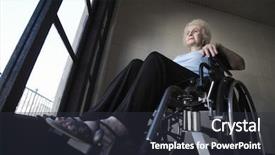  Presentation with wheelchair - Slide set enhanced with disabled people - low angle view background and a dark gray colored foreground