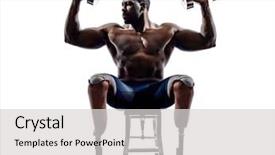  Presentation with prosthesis - PPT theme with disabled people - one muscular handicapped man body background and a light gray colored foreground