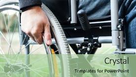  Presentation with special needs wheelchair children - Cool new PPT theme with disabled people - paralyzed man using his wheelchair backdrop and a mint green colored foreground