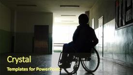  Presentation with light hospital - Presentation theme with disabled people - silhouette of handicapped woman sitting background and a wine colored foreground