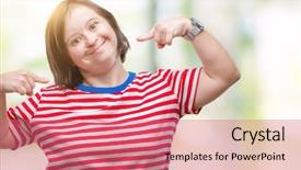 Presentation with down syndrome - Beautiful slides featuring disabled people - young adult woman with down backdrop and a coral colored foreground