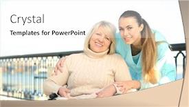  Presentation with caregiver - Cool new PPT theme with disabled senior woman and young caregiver outdoors backdrop and a white colored foreground