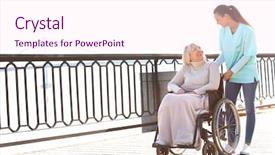  Presentation with caregiver - Colorful PPT theme enhanced with road recovery - disabled senior woman and young backdrop and a pink colored foreground