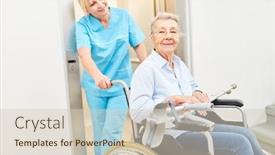  Presentation with wheelchair - Presentation design consisting of disabled-senior-woman-in-wheelchair background and a soft green colored foreground