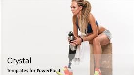  Presentation with amputation prosthesis - Colorful theme enhanced with disabled sports woman with prosthesis backdrop and a sky blue colored foreground