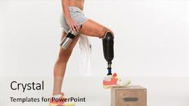  Presentation with water bottle - Amazing slides having disabled sportswoman with leg prosthesis backdrop and a lemonade colored foreground