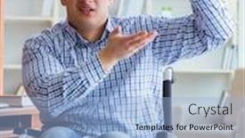  Presentation with student attandance system - Slides with disabled student studying at home on wheelchair background and a light blue colored foreground