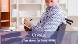  Presentation with wheelchair - Colorful slide deck enhanced with disabled-student-studying-at-home backdrop and a ocean colored foreground