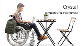  Presentation with healthy workplace full length side view - Beautiful slides featuring disabled teenage male student working backdrop and a white colored foreground