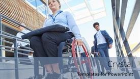  Presentation with ramp - PPT theme having disabled-woman-as-a-wheelchair background and a seafoam green colored foreground
