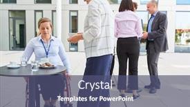  Presentation with wheelchair - Audience pleasing PPT theme consisting of disabled-woman-in-a-wheelchair backdrop and a ocean colored foreground