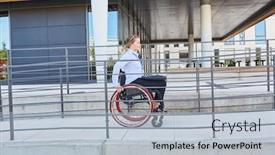  Presentation with ramp - Cool new presentation theme with disabled-woman-in-a-wheelchair backdrop and a light gray colored foreground
