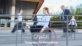  Presentation with ramp - Amazing PPT theme having disabled-woman-in-a-wheelchair backdrop and a mint green colored foreground