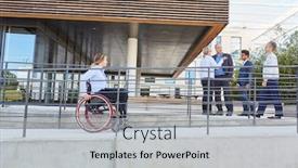  Presentation with ramp - Presentation theme featuring disabled-woman-in-a-wheelchair background and a light gray colored foreground