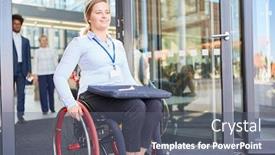  Presentation with inclusion - Slide set having disabled-woman-in-a-wheelchair background and a gray colored foreground
