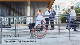  Presentation with ramp - Cool new slide set with disabled-woman-in-a-wheelchair backdrop and a light blue colored foreground