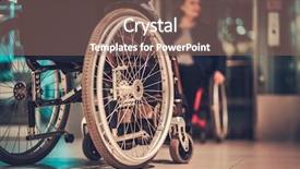  Presentation with elevator - PPT layouts enhanced with disabled women waiting for elevator background and a violet colored foreground