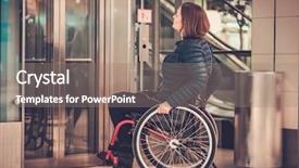  Presentation with elevator - Cool new PPT layouts with disabled women waiting for elevator backdrop and a coral colored foreground
