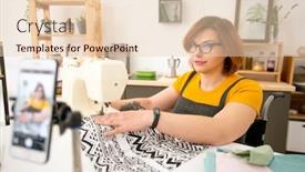  Presentation with sewing machine - Beautiful slide set featuring disabled-young-dressmaker-in-eyeglasses backdrop and a lemonade colored foreground