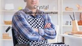  Presentation with frying - PPT layouts enhanced with disabled young husband frying at kitchen background and a mint green colored foreground