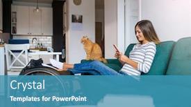  Presentation with smartphone - Presentation theme featuring disabled-young-woman-using-smartphone background and a teal colored foreground