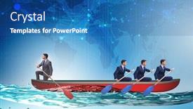  Presentation with rowing - Slide set featuring disagreement concept with businessmen rowing in different direct background and a ocean colored foreground