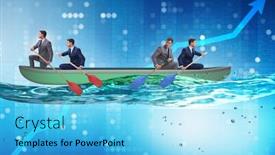  Presentation with rowing - Cool new slide deck with disagreement concept with businessmen rowing in different direct backdrop and a light blue colored foreground