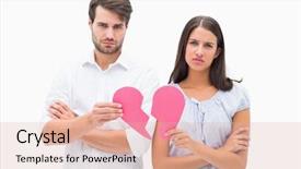  Presentation with broken heart - Slides consisting of disagreement couples - upset couple holding two halves background and a lemonade colored foreground