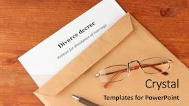  Presentation with divorce - Beautiful PPT theme featuring disagreement statements - divorce decree and envelope backdrop and a coral colored foreground
