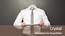  Presentation with role play woman and man - Amazing slide deck having disappear - invisible man holding empty plate backdrop and a violet colored foreground