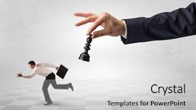  Presentation with frail - Colorful presentation theme enhanced with disappear - small frail businessman with suitcase backdrop and a light gray colored foreground