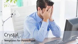  Presentation with upset - Presentation with disappointed - upset businessman hiding his face background and a light blue colored foreground