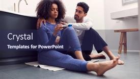  Presentation with bathroom - Beautiful PPT theme featuring disappointed-couple-sitting-on-floor backdrop and a navy blue colored foreground