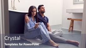  Presentation with bathroom - Colorful PPT layouts enhanced with disappointed-couple-sitting-on-floor backdrop and a ocean colored foreground