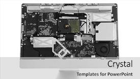  Presentation with computer components - PPT theme with disassembled computer monitor with internal background and a light gray colored foreground