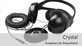  Presentation with black and white checker - Slide deck enhanced with disassembled headphone on white background background and a light gray colored foreground