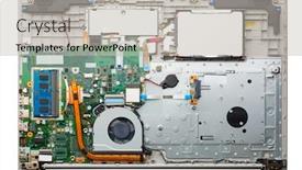  Presentation with laptop - Colorful presentation design enhanced with disassembled-laptop-isolated-on-white backdrop and a light gray colored foreground