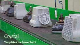  Presentation with old - Cool new slide deck with disassembly line old monitors scrap backdrop and a ocean colored foreground