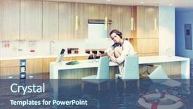  Presentation with flooded disaster - Slide deck with disaster - beautiful woman sitting background and a ocean colored foreground