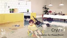  Presentation with flooded disaster - Colorful slides enhanced with disaster - boy in the flooded room backdrop and a soft green colored foreground