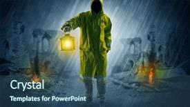  Presentation with catastrophe - Presentation design enhanced with disaster - destroyed place after a catastrophe background and a ocean colored foreground