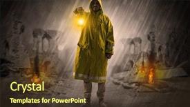  Presentation with catastrophe - Theme having disaster - destroyed place after a catastrophe background and a tawny brown colored foreground