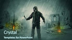  Presentation with catastrophe - Presentation design featuring disaster - destroyed place after a catastrophe background and a ocean colored foreground