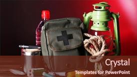  Presentation with emergency - Presentation theme enhanced with disaster - emergency preparation equipment on wooden background and a tawny brown colored foreground