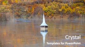  Presentation with flooded disaster - Colorful PPT theme enhanced with disaster - flooded and abandoned church backdrop and a coral colored foreground