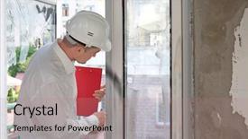  Presentation with building insurance - Beautiful presentation theme featuring disaster - insurance adjuster inspecting abandoned building backdrop and a coral colored foreground