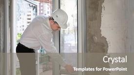  Presentation with building insurance - Audience pleasing slides consisting of disaster - insurance adjuster inspecting abandoned building backdrop and a gray colored foreground