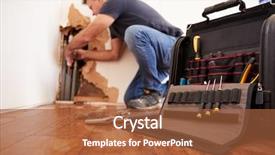  Presentation with pipe - Presentation design featuring disaster - middle aged man repairing burst background and a red colored foreground