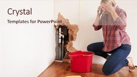  Presentation with water pipe - Slide deck consisting of disaster - middle aged woman background and a sky blue colored foreground